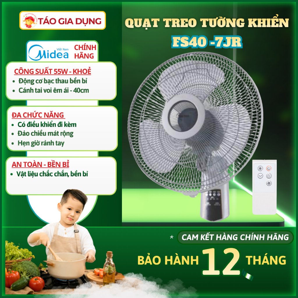 Quạt treo tường Midea FW40-7JR - Bền bỉ, màu sắc trang nhã, điều khiển tiện lợi, cho ra làn gió mát