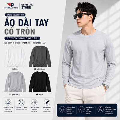Áo Thun Nam Dài Tay Cổ Tròn Pigo chất Cotton Mềm Mại, Co Giãn, Giữ Nhiệt Tốt SPMADT08