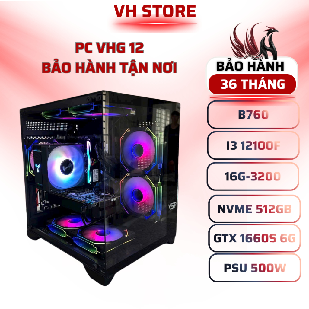 Máy Tính PC Gaming VHG12 i3-12100F GTX 1660 Super 6GB 16GB 512GB | VH STORE