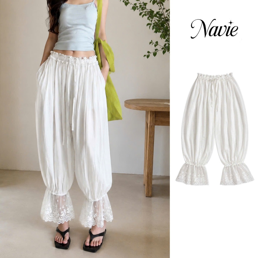 NAVIE - SET Áo 2 dây line thêu hoa và Quần balloon form rộng phối ren thời trang nữ | BigBuy360 - bigbuy360.vn