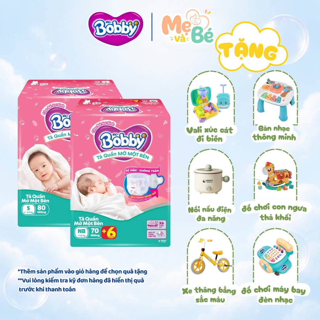 [COMBO 4 BỊCH] Tã Quần Bobby Mở Một Bên NB36/NB70/S40/S80 | Dễ Mặc, Thấm Hút Tốt