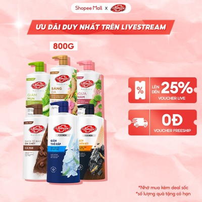 [LIVE] Sữa Tắm Lifebuoy 800gr Detox Và Sạch Sâu Khỏi Bụi Mịn Pm2.5 Detox 100% Từ Thiên Nhiên Diệt Khuẩn
