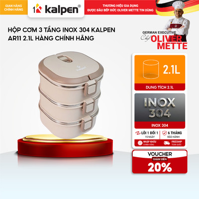 Hộp cơm 3 tầng Inox 304 KALPEN AR11 2.1L hàng chính hãng