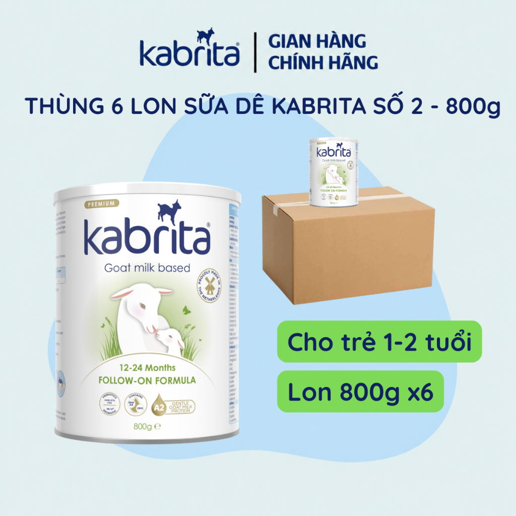 Thùng 6 lon Sữa dê Kabrita số 2 FOLLOW-ON FORMULA, Lon 800g x 6, cho trẻ 1-2 tuổi, Nhập khẩu Hà Lan