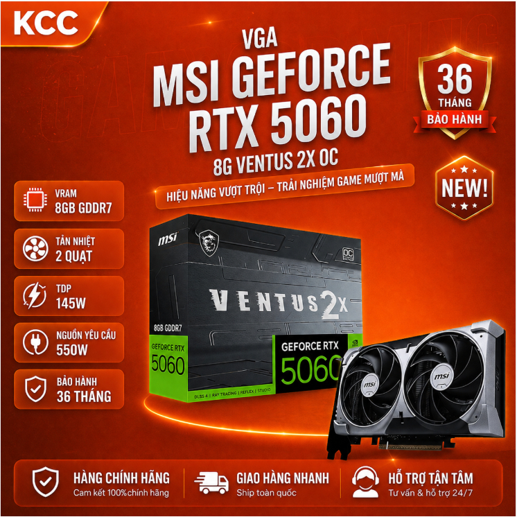 Card màn hình MSI GeForce RTX 5060 8G VENTUS 2X OC  -  chính hãng 3 năm
