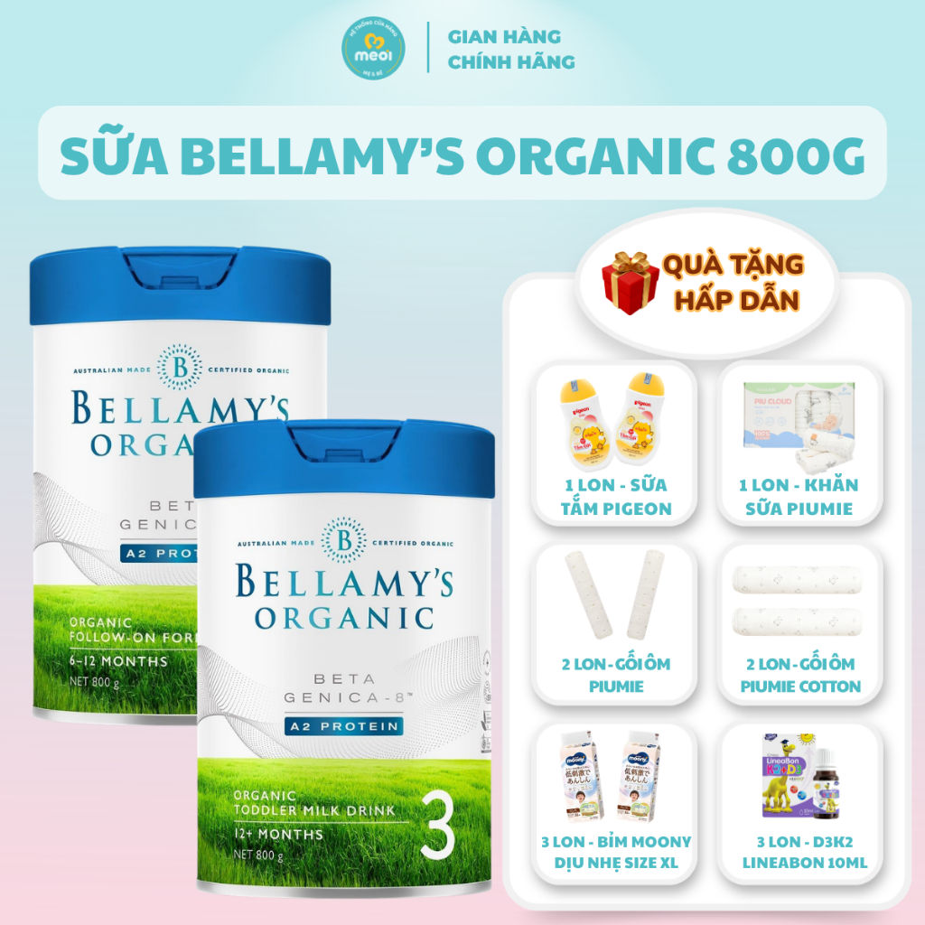 (DEAL COMBO 2,3 LON) Sữa Công Thức Bellamy's Organic A2 Cho Bé Số 1, 2, 3, 4 (800g)