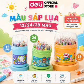 Sáp Lụa Dầu 12/36 Màu Deli An Toàn Cho Trẻ Nhỏ Sáp Lụa Màu Tươi Sáng Siêu Mịn Rửa Trôi Được Tô Màu Mềm Mịn Phù Hợp Tô Vẽ