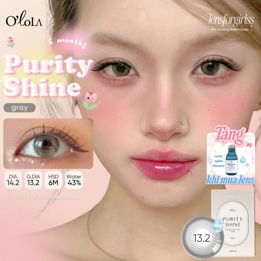 Lens cận | Kính áp tròng GIÃN TRÒNG xám trà PURITY SHINE GRAY chính hãng OLOLA | LENSFORGIRLSS