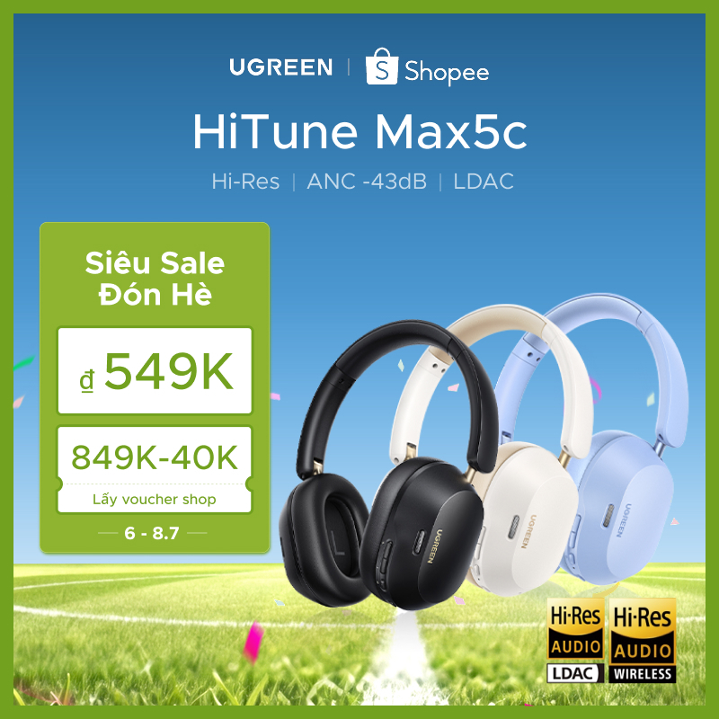 Tai nghe Bluetooth Ugreen Hitune Max5c Hi-Res  | Hybrid ANC | Kết nối 2 thiết bị | Bluetooth Chụp Ta