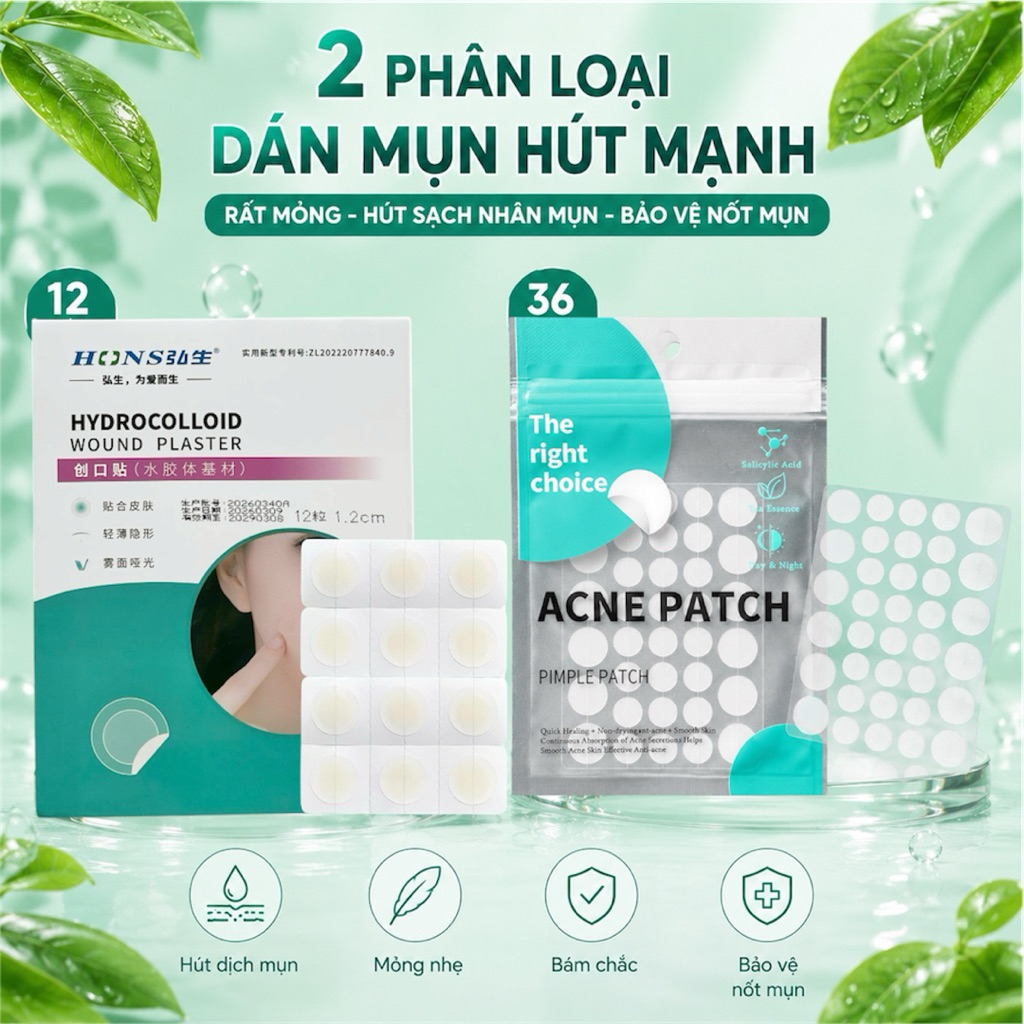 Miếng Dán Mụn Hydrocolloid Siêu Mỏng 12/36 Miếng Hút Dịch Bám Chắc Bảo Vệ Nốt Mụn