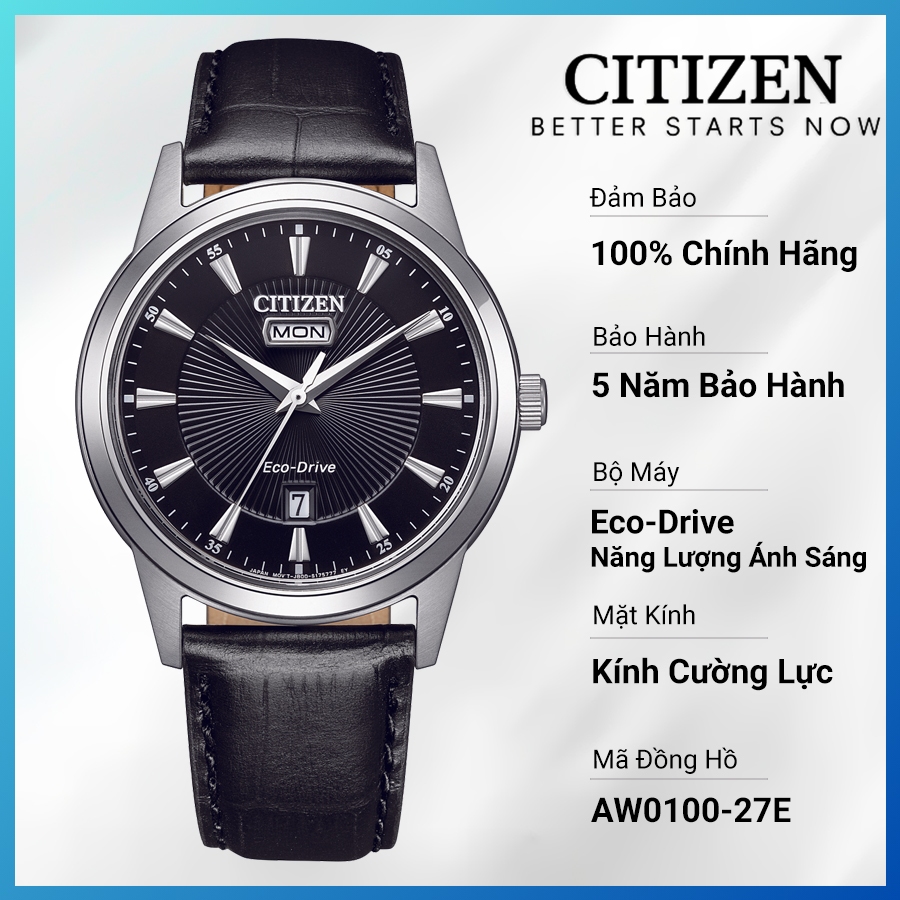 Đồng Hồ Nam Citizen Eco-Drive Dây Da AW0100-27E - Mặt Đen (40mm)