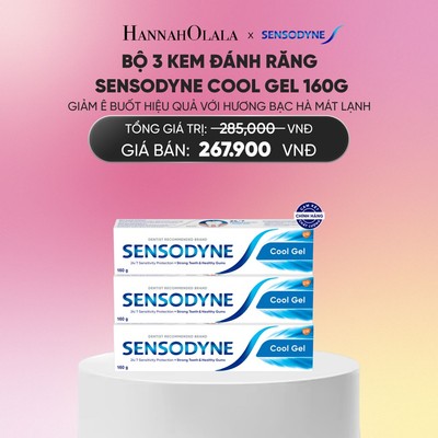 [Hannah Olala x Sensodyne] Bộ 3 Kem đánh răng SENSODYNE Cool Gel 160g giảm ê buốt hiệu quả với hương bạc hà mát lạnh