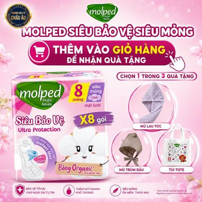 [N] Combo 8 gói băng vệ sinh Molped thiên nhiên siêu bảo vệ siêu mỏng có cánh 8x8x6 (GÓI 8 MIẾNG) cho Nữ