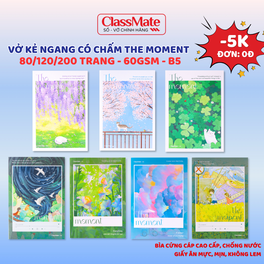 Combo 5/10 Vở Kẻ Ngang The Moment Classmate Vở Viết 80/120/200 Trang, Vở Kẻ Ngang Có Chấm Vở Ghi Ché
