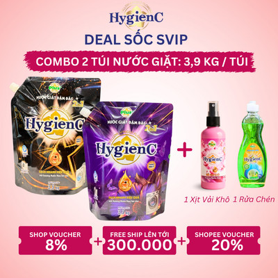 [SV] Combo 2 Túi Nước Giặt Đậm Đặc HygienC Plus 3,9 Kg/Túi - 6 Mùi Hương (Tùy Chọn)