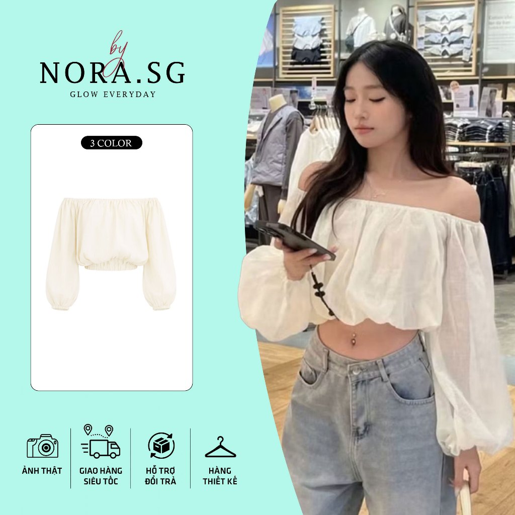 ÁO CROPTOP TRỄ VAI TAY DÀI NORA WEAR – DÁNG GỌN DỄ PHỐI