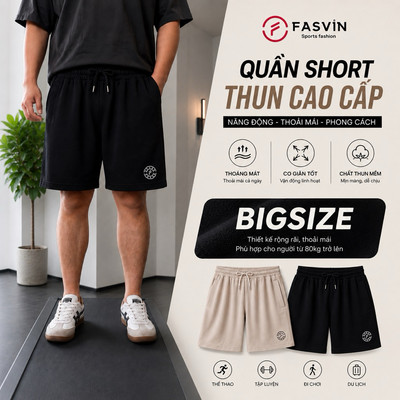 Quần short nam Bigsize Fasvin NS26217.HN vải chân cua 100% cotton dày dặn thoáng mát