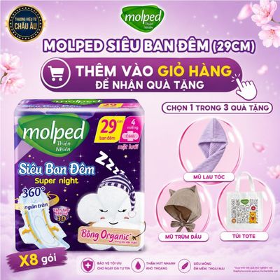 Combo 8 gói Băng vệ sinh Molped thiên nhiên Siêu ban đêm có cánh 29cm (GÓI 4 MIẾNG)