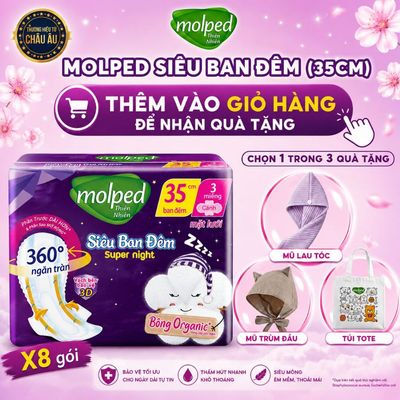 Combo 8 gói Băng vệ sinh Molped thiên nhiên Siêu ban đêm có cánh 35cm (GÓI 3 MIẾNG)
