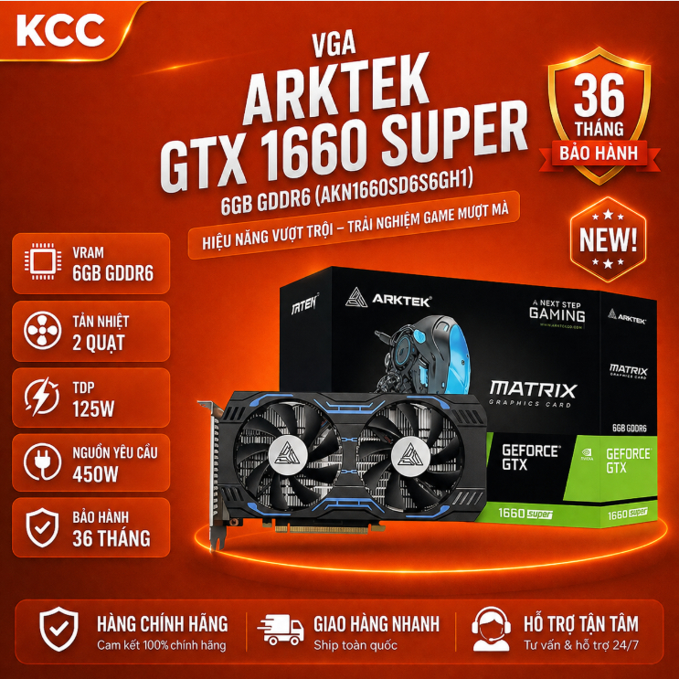 VGA ARKTEK GTX 1660 Super 6GB GDDR6 (AKN1660SD6S6GH1)  chính hãng bền bỉ, chơi game làm việc mượt mà