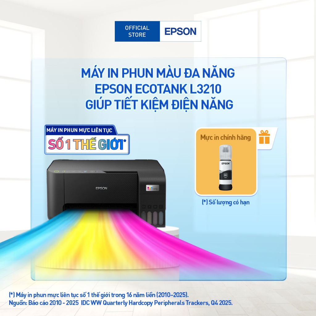 Máy In Phun Màu Epson EcoTank L3210 Công Nghệ In Không Nhiệt Giúp Tiết Kiệm Điện Năng