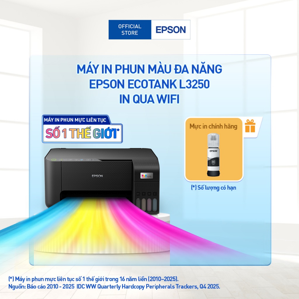 Máy In Phun Màu Đa Năng Epson EcoTank L3250 (Bao Gồm Bộ Mực Chính Hãng Đi Kèm)