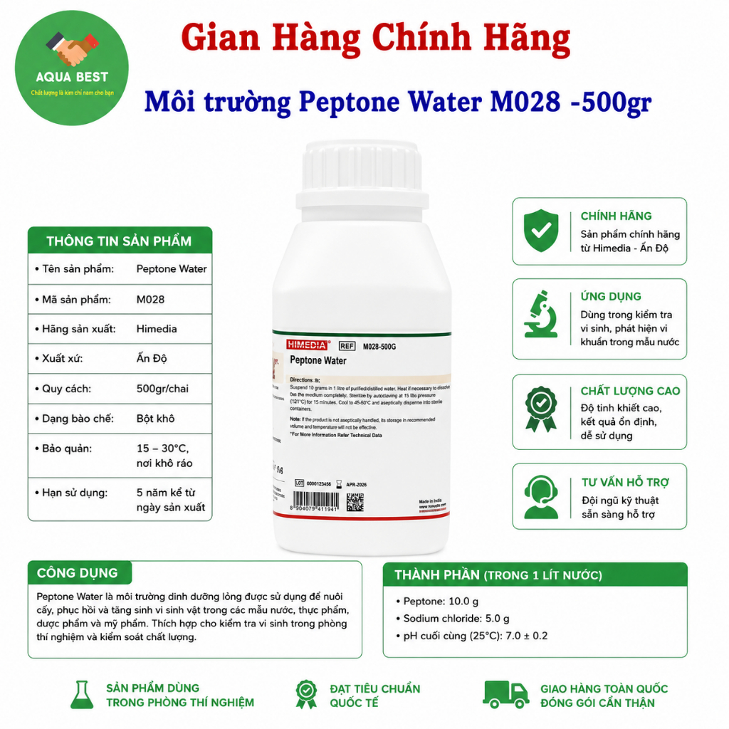 [Chính Hãng] Môi trường Peptone Water M028 -500gram - Himedia Ấn Độ