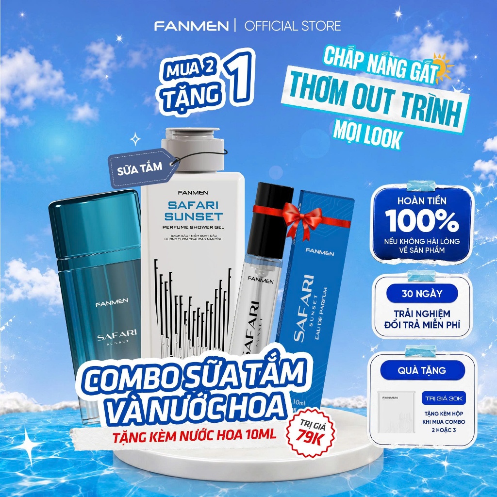 Combo Sữa tắm hương nước hoa Fanmen 150ml và Nước hoa Fanmen hương thơm nam tính quyến rũ 30ml-Tặng 