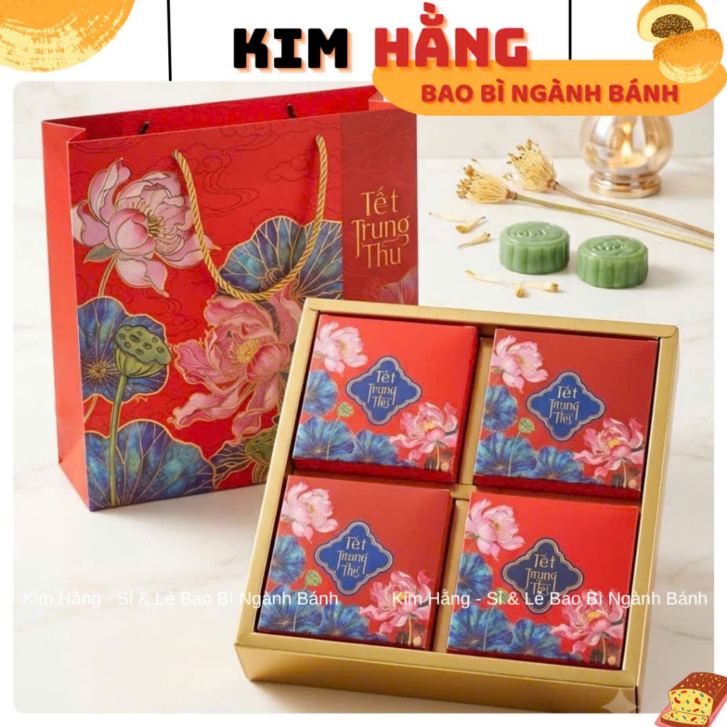 10 Hộp Trung Thu 4 Bánh LIÊN HOA ĐỎ - Hộp đựng 4 bánh trung thu 150gr - 250gr - MẪU MỚI 2026