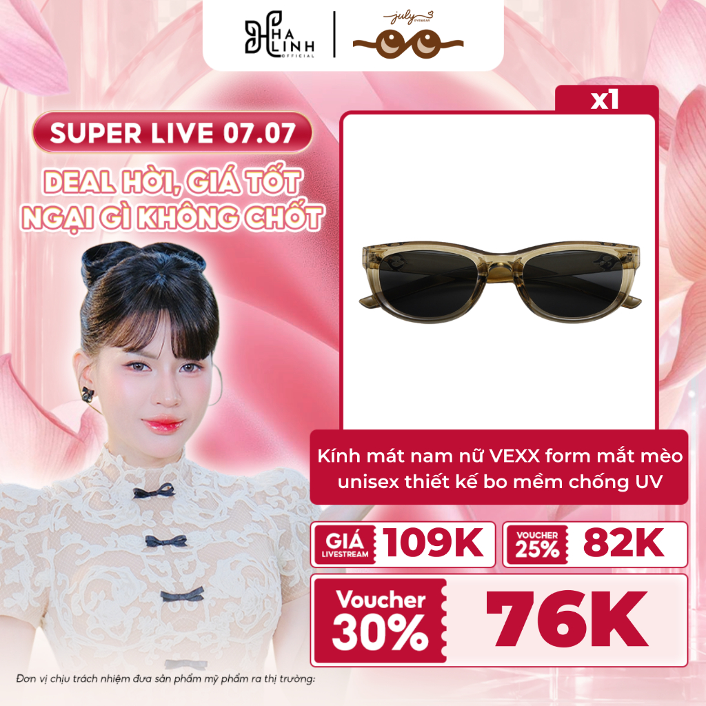 [Võ Hà Linh x Kính Mắt July] Kính mát nam nữ VEXX form mắt mèo unisex thiết kế bo mềm hợp mặt vừa đế