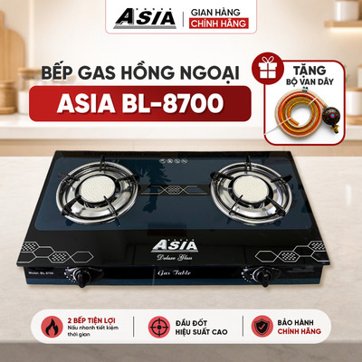 Bếp Gas đôi chính hãng ASIA BL-8700 cao cấp, kính cường lực dễ dàng vệ sinh, tặng kèm bộ van dây