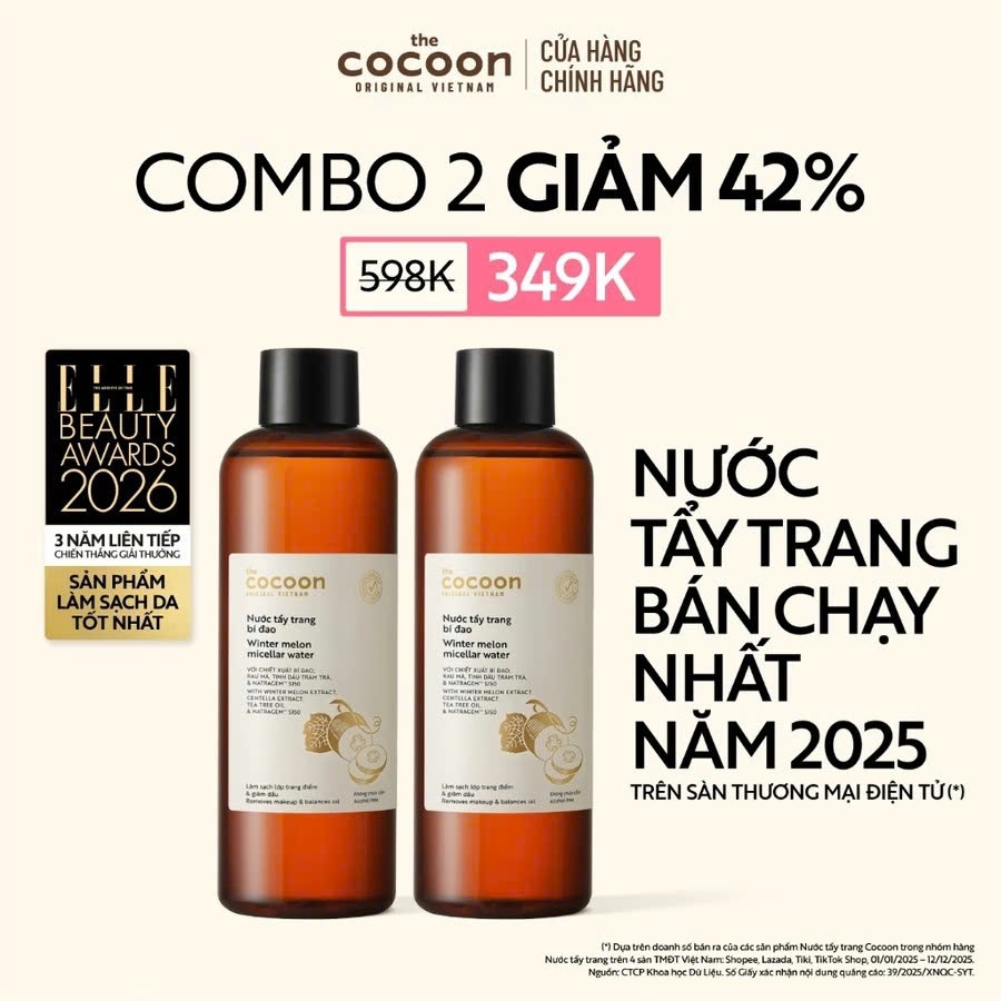 [MUA 2 GIẢM 40%] Combo 2 Bigsize - Nước tẩy trang bí đao Cocoon tẩy sạch makeup & giảm dầu 500ml