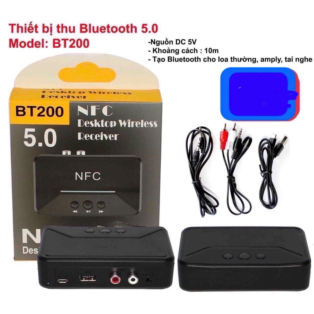 Thiết Bị Nhận Bluetooth Không Dây BT200 NFC Cho Loa Và Amply, Usb-Av-Aux, Thiết Bị Nhận Bluetooth 5.