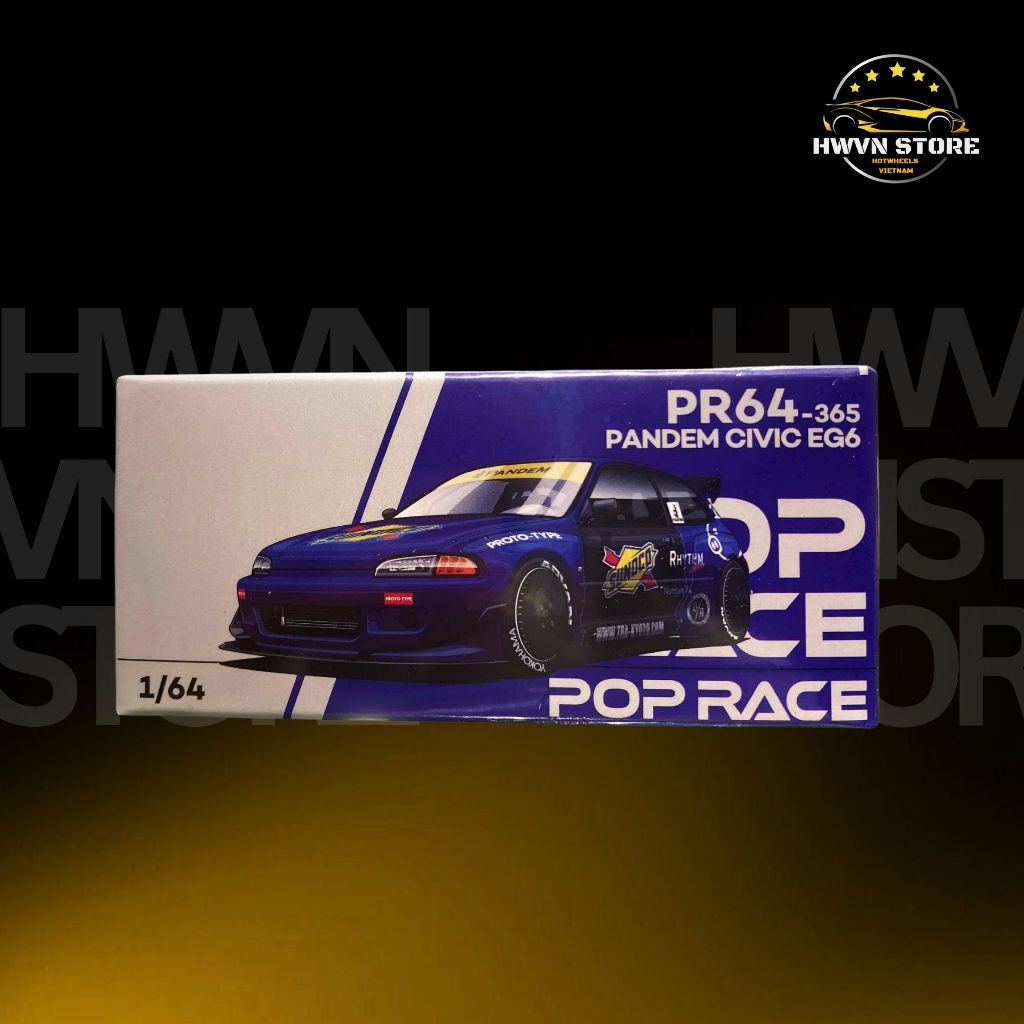 Xe mô hình Poprace Pandem Civic EG6 màu xanh  (PR640365-BOX)