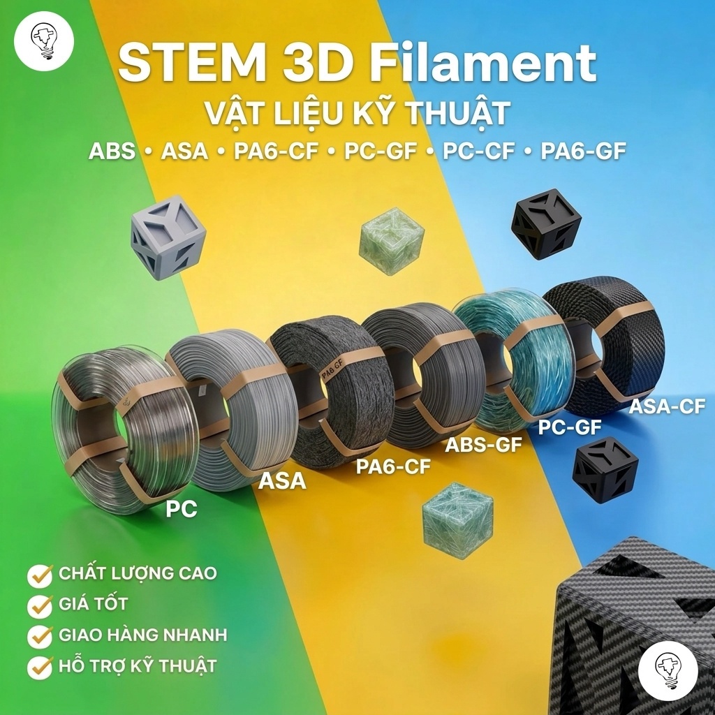 Nhựa in 3D kỹ thuật chất liệu ABS - ASA - PA6 - PC | STEM Filament