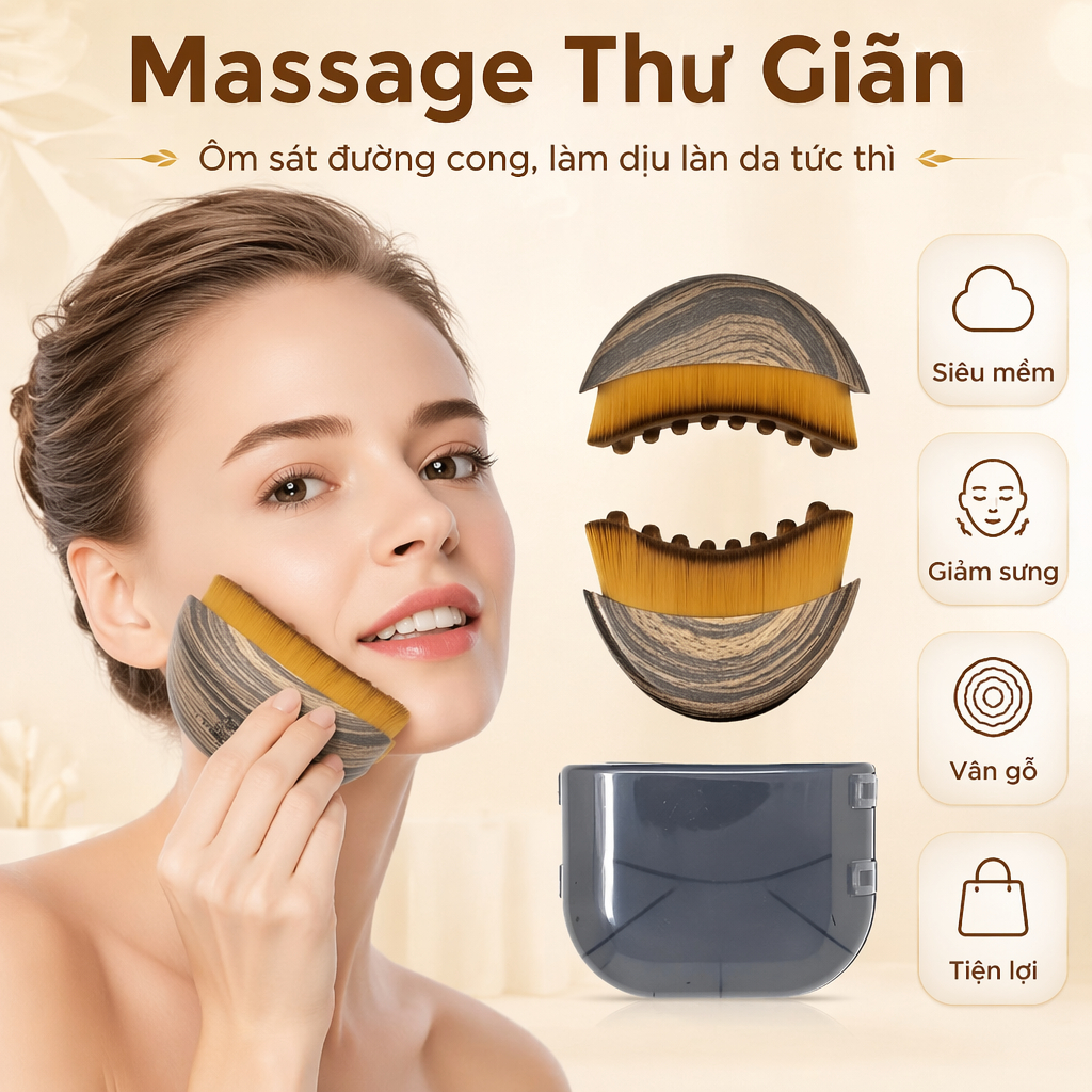Brush Massage Facial Lymphatic Contour Crescent Shape Portable Makeup Foundation Brush Beauty Skinca