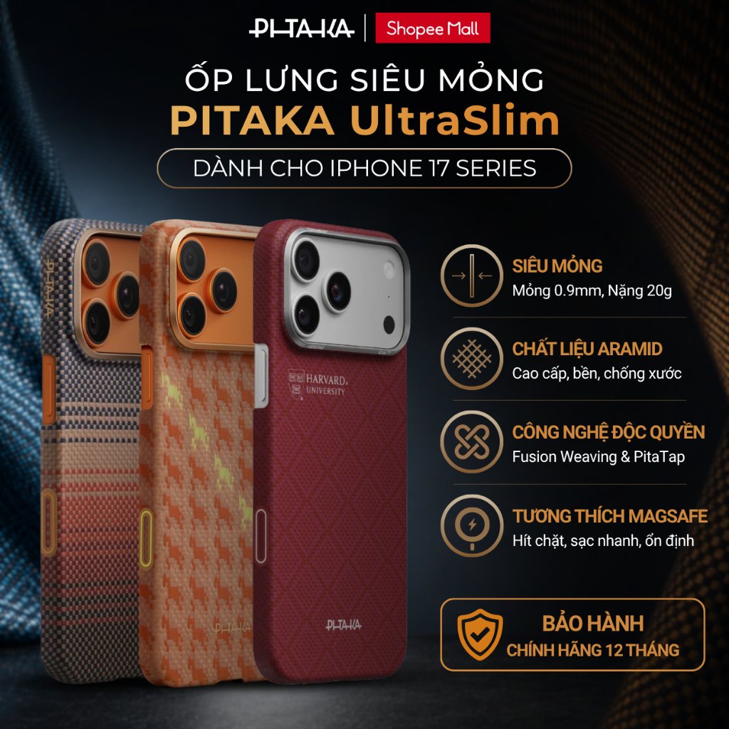 [Ốp Lưng PITAKA - iPhone 17 Series] Ốp PITAKA UltraSlim - Siêu Mỏng Nhẹ, Sợi Aramid Cao Cấp, Sạc Từ 