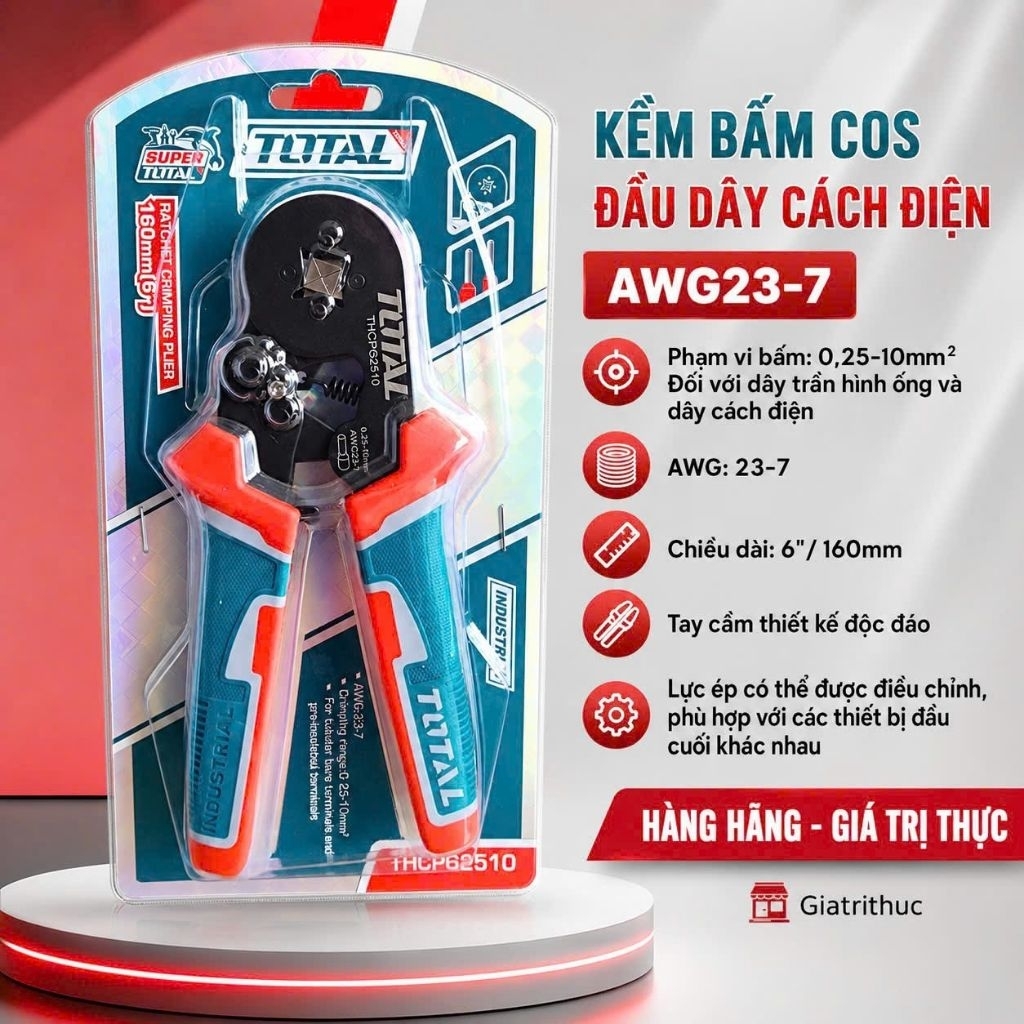 Kềm bấm cos đầu dây cách điện AWG23-7 THCPG2510