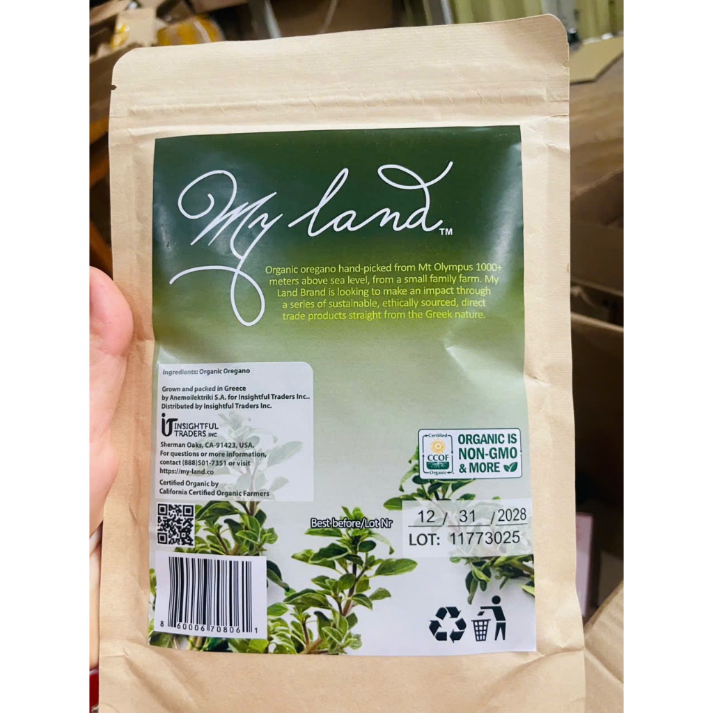 Lá oregano hữu cơ My Land,dạng xay, sấy khô, 50g,dùng ẩm thực Địa Trung Hải và pha trà thảo mộc.