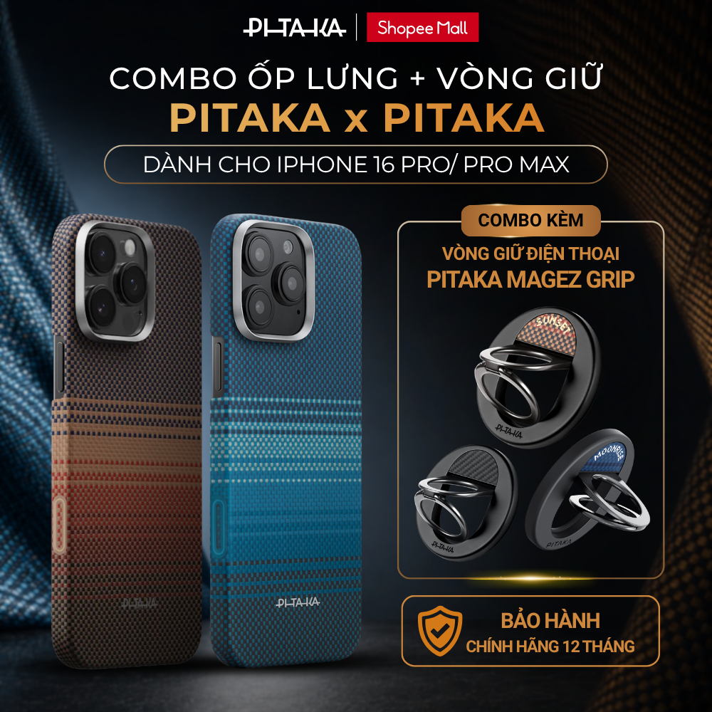 [COMBO ỐP LƯNG & VÒNG GIỮ iPhone 16 Pro/ Pro Max] Ốp Lưng PITAKA UltraSlim Cao Cấp, Mỏng Nhẹ & Vòng 