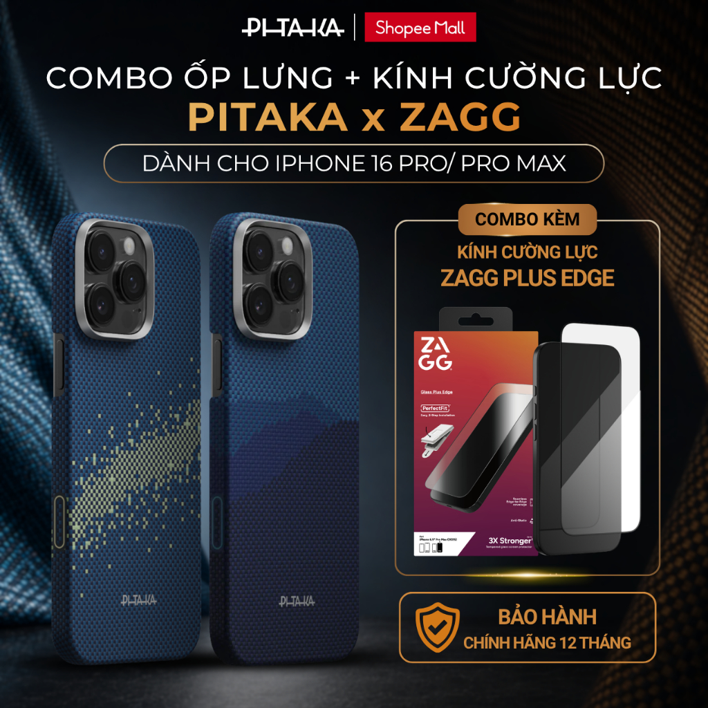 [COMBO ỐP LƯNG & KÍNH CƯỜNG LỰC iPhone 16 Pro/ Pro Max] Ốp Lưng PITAKA UltraSlim Mỏng Nhẹ, Cao Cấp &