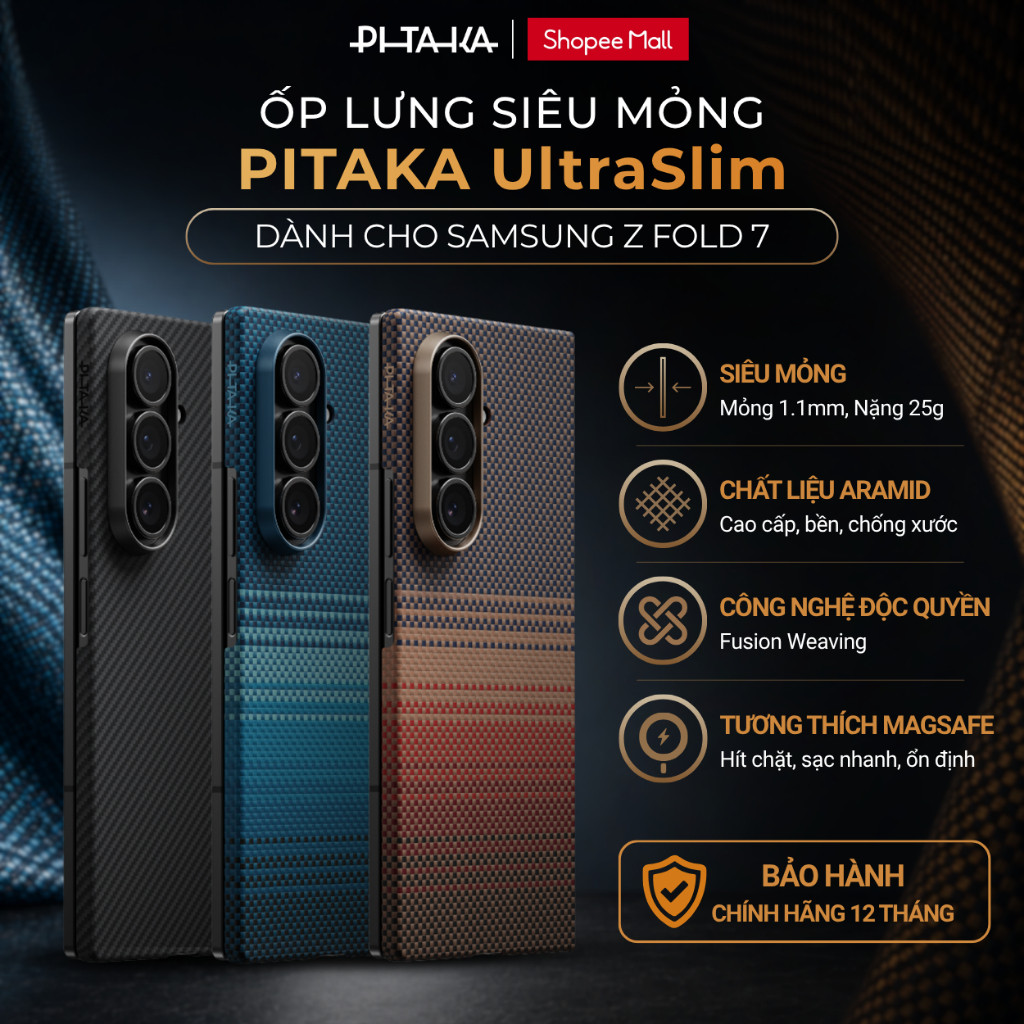 [Ốp Lưng Samsung Z Fold 7] Ốp PITAKA UltraSlim (Mặt Sau) - Siêu Mỏng Nhẹ, Sạc Không Dây, Chất Liệu A