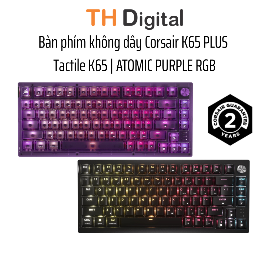 Bàn phím không dây Corsair K65 PLUS Tactile RGB / K65 PLUS ATOMIC PURPLE RGB - Hàng chính hãng