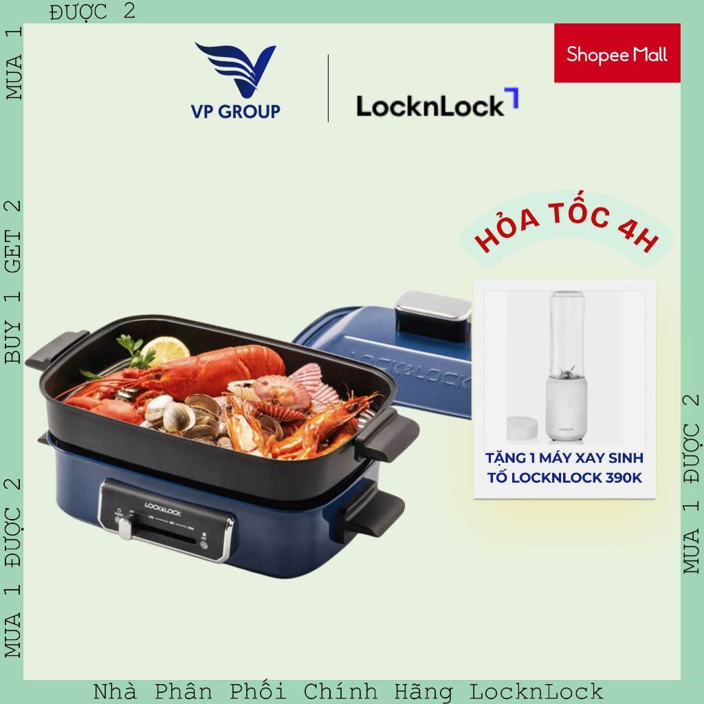 NỒI ĐIỆN ĐA NĂNG LẨU NƯỚNG LocknLock chính hãng, dung tích 2.5L, Màu Navy, EJG556