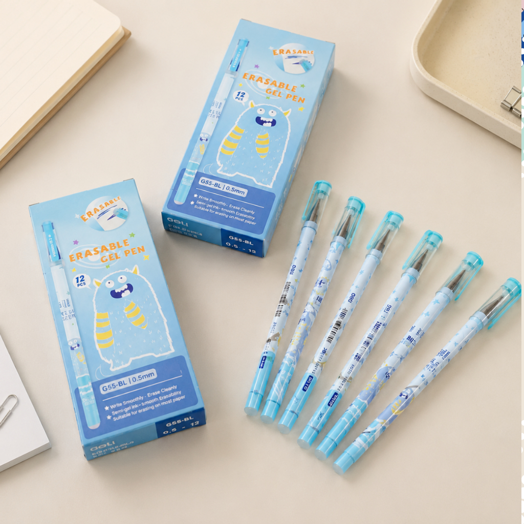 [Combo 12 cây] Bút mực gel xóa được Deli G55 0.5mm cho bé mới tập viết chữ không lo sai
