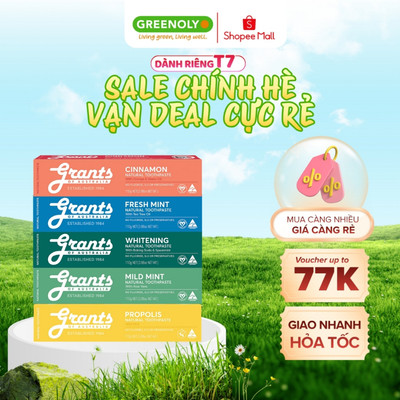 Kem Đánh Răng Grants of Australia Hữu Cơ Bổ Sung Canxi Và Khoáng Chất Làm Dịu Nướu Chính Hãng 110G