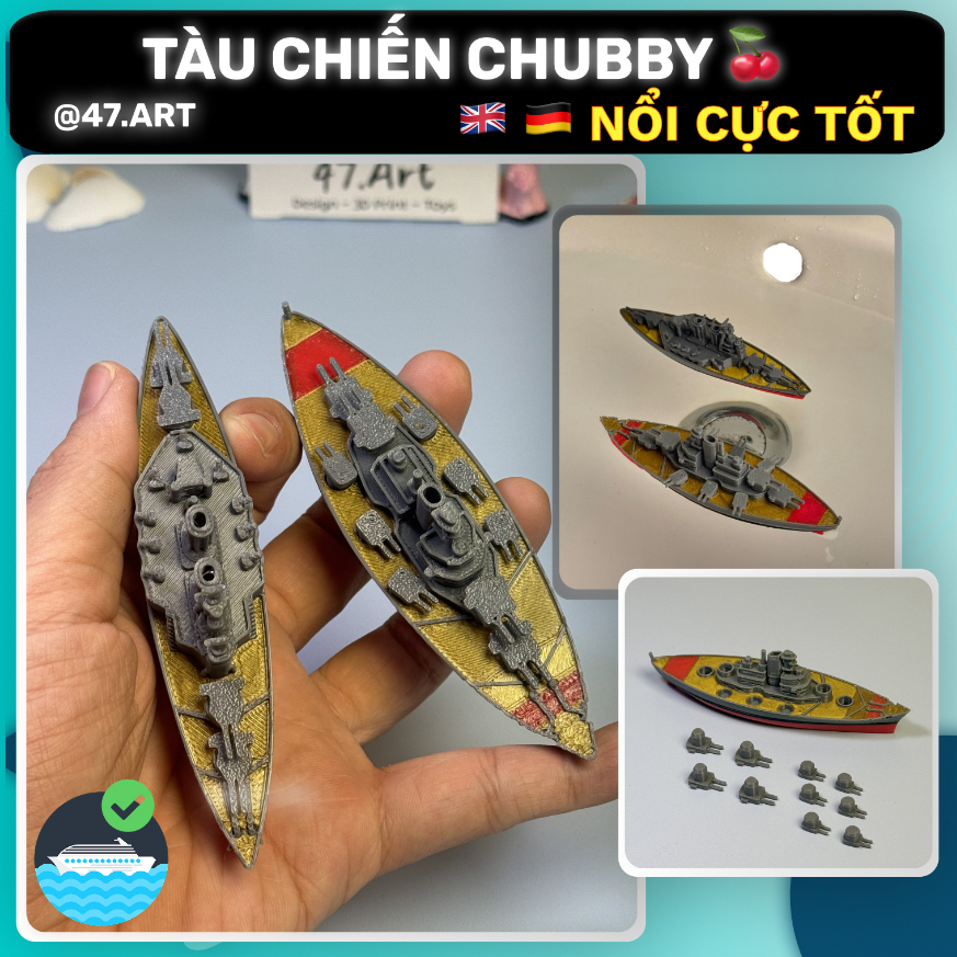 ⚓ Thiết Giáp Hạm Béo KMS-Bismarck ⚔️ HMS-Hood ⛴️ Chiến Hạm Chubby [47.ART - IN 3D] Tàu Chiến In 3D