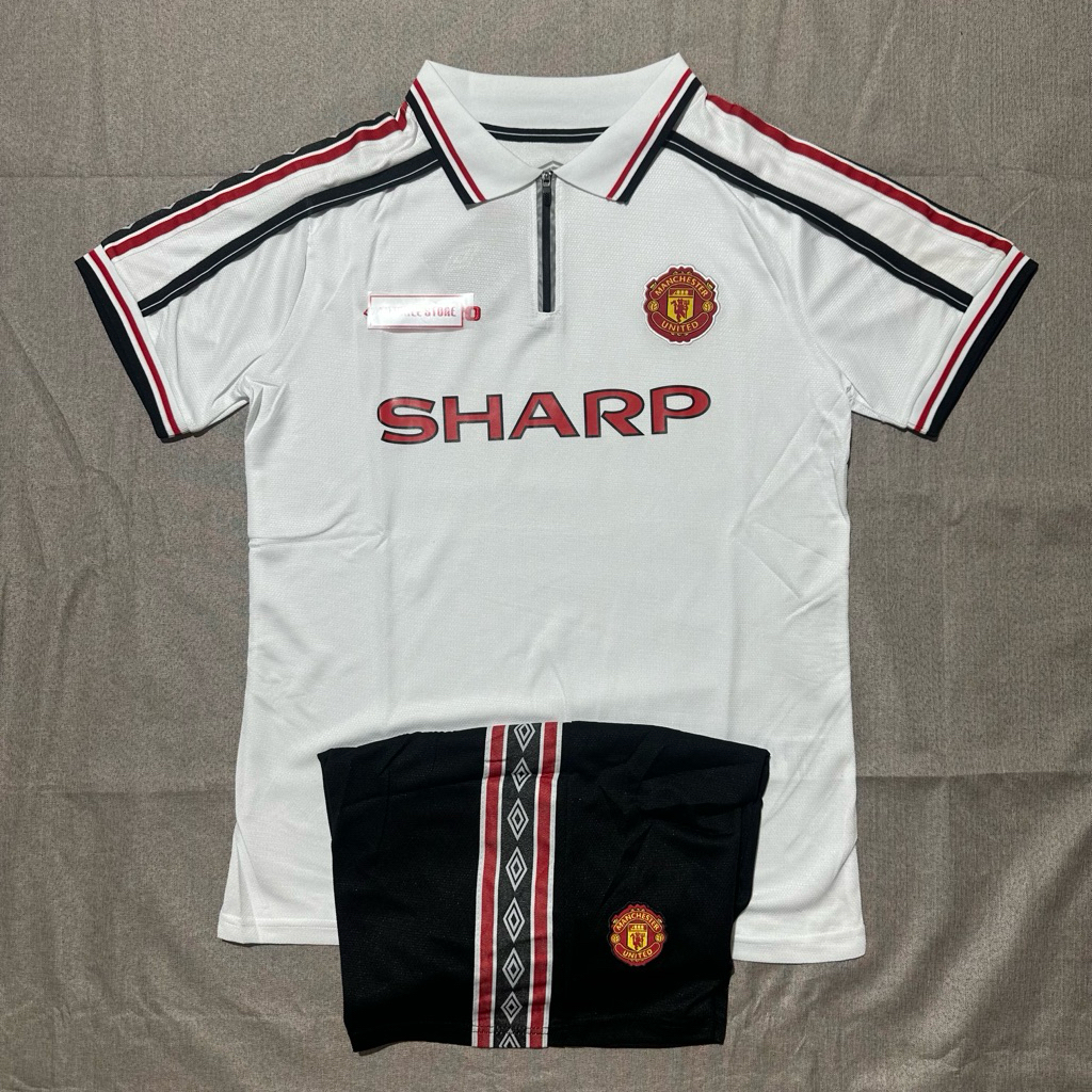 Bộ Quần Áo Bóng Đá Người Lớn CLB MU Retro 1998 Sân Khách Full Logo - Hàng Thái Cao Cấp