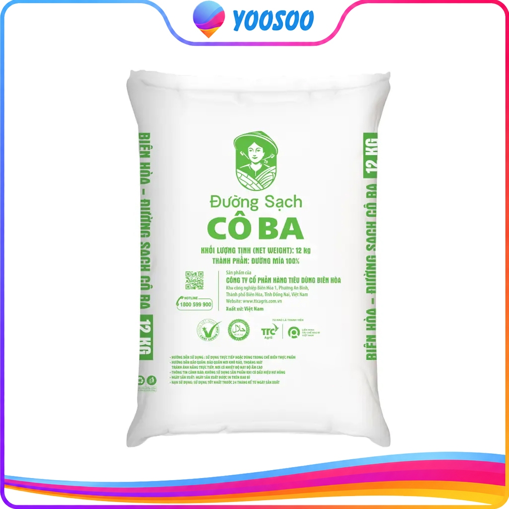 Bao 12kg Đường Sạch - Đường Vàng Cô Ba - Bao 10kg Đường Phèn Vàng Cô Ba - Đường Cô Ba - YOOSOO