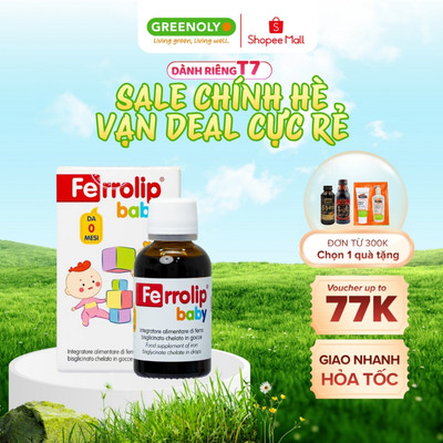 Sắt Ferrolip Baby, sắt dự phòng cho bé, dạng siro vị đào thơm ngon 30ml